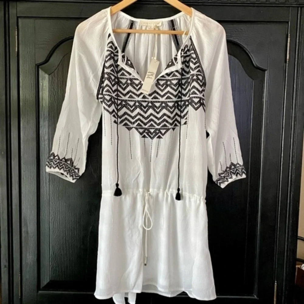 NWT Love Stitch Boho Mini Dress Small Black & White